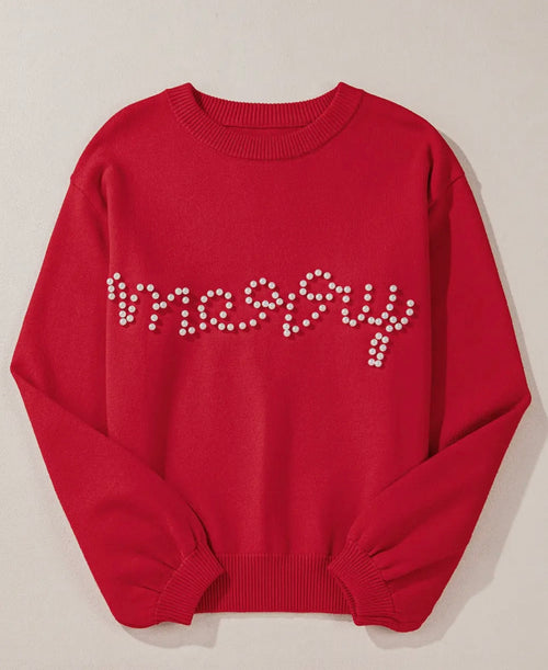 Merry Pearl Beaded Christmas Sweater