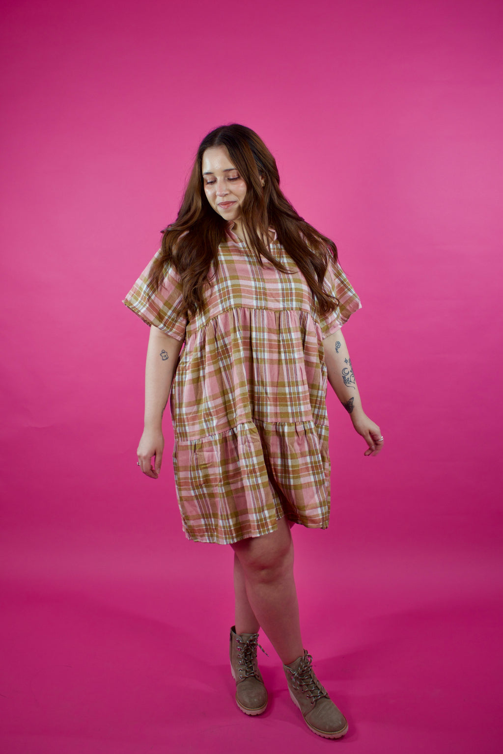 Plaid Flutter Sleeve Dress
