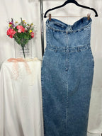 Denim Strapless Maxi Dress With Slit
