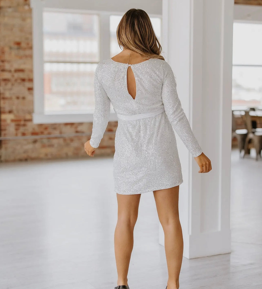 Silver Sequin Midi Tie Dress