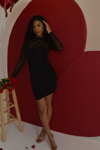 Black Mesh Long Sleeve Dress