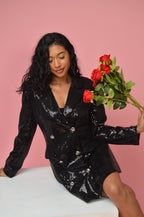 Black Button Down Sequin Coat/Dress