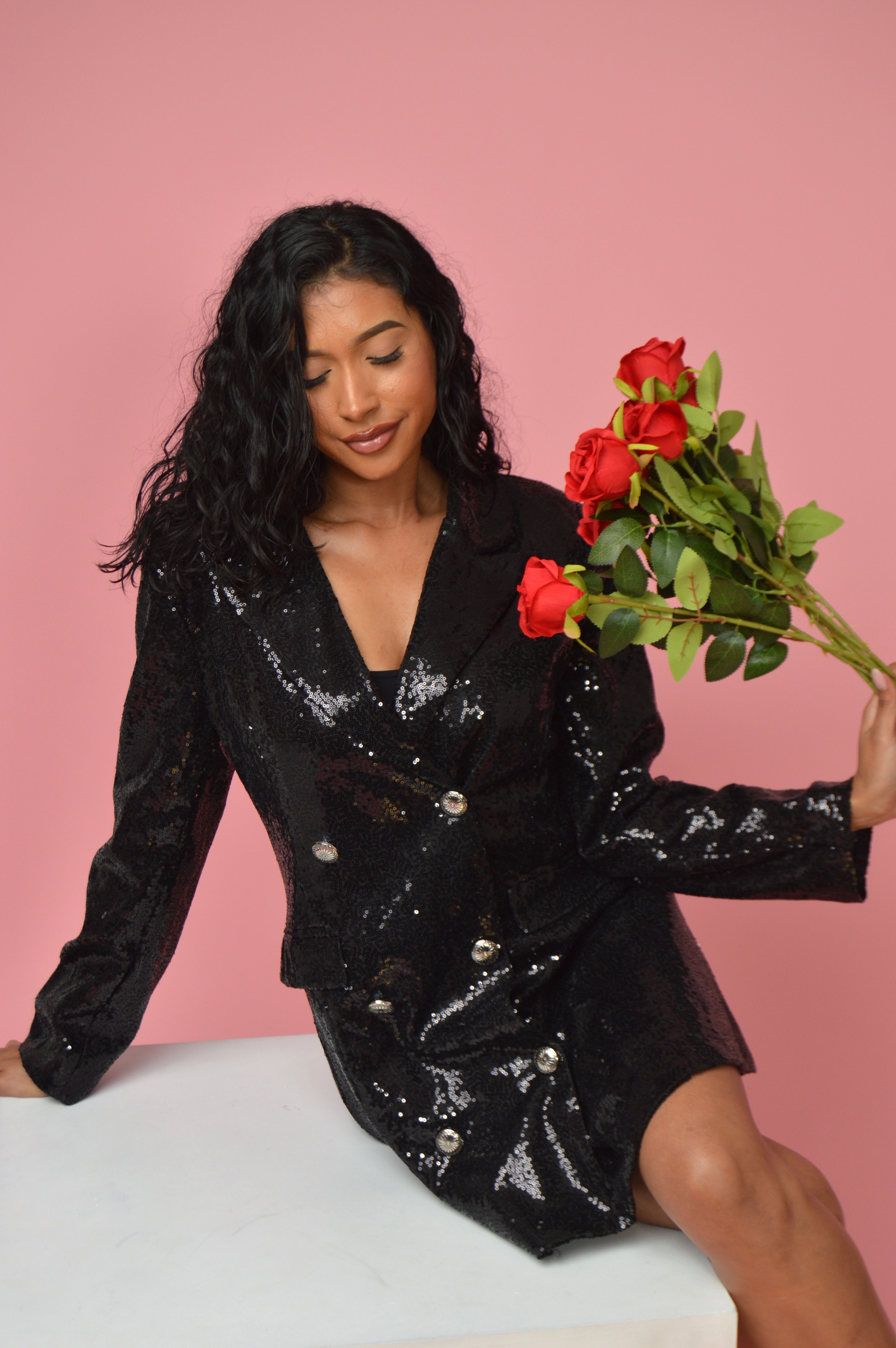 Black Button Down Sequin Coat/Dress