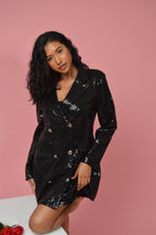 Black Button Down Sequin Coat/Dress