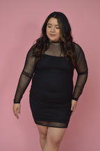Black Mesh Long Sleeve Dress