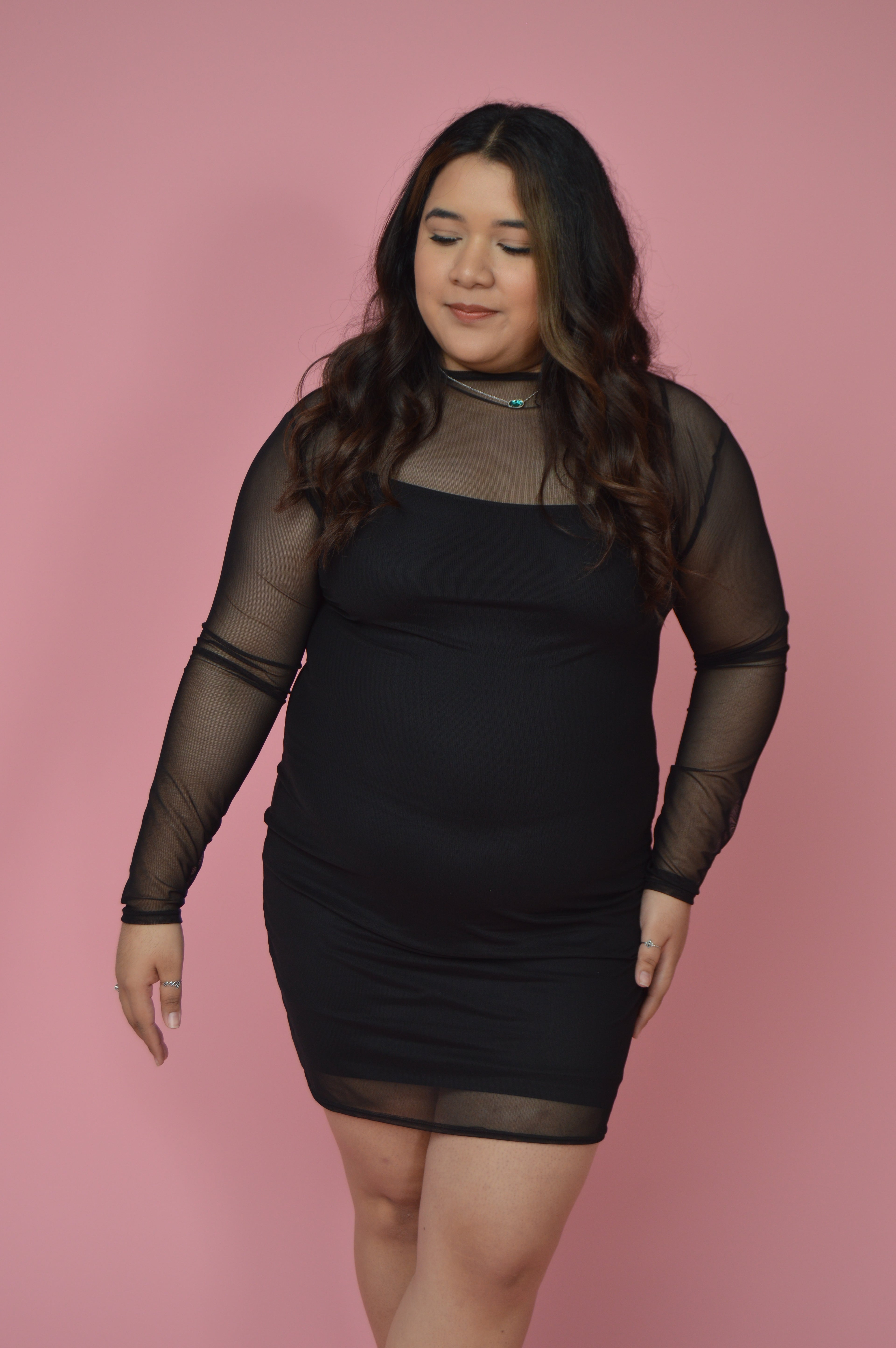 Black Mesh Long Sleeve Dress