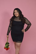 Black Mesh Long Sleeve Dress