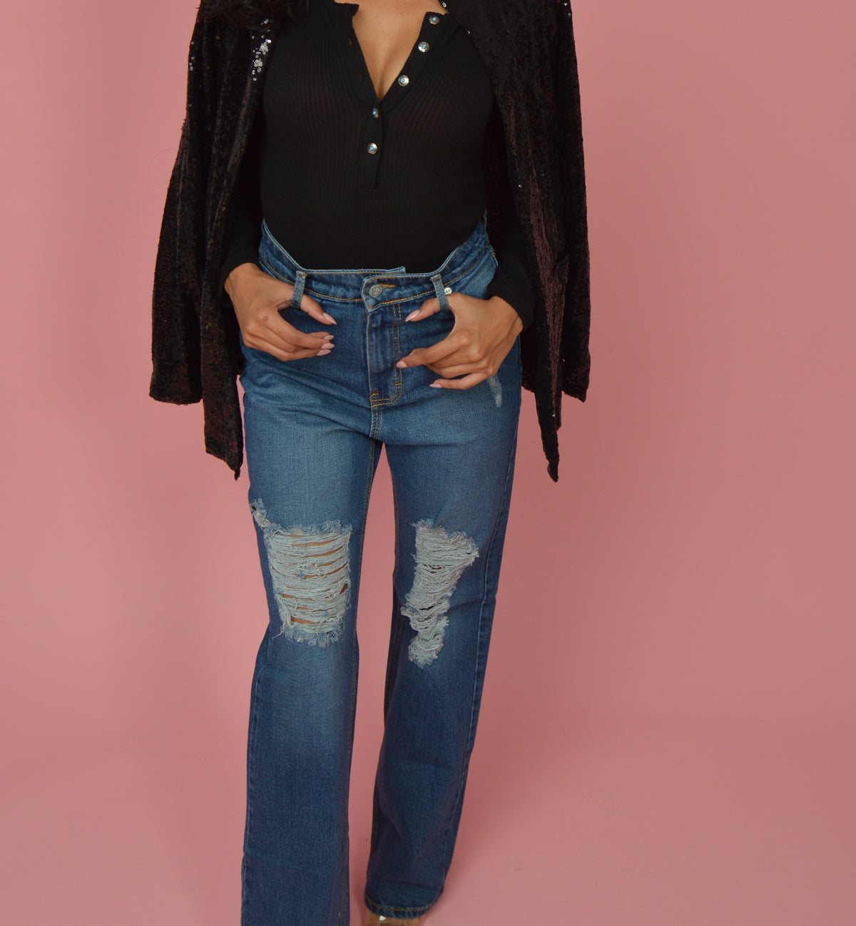 High-Rise Medium Wash Straight Leg Jeans