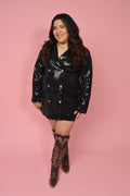 Black Button Down Sequin Coat/Dress
