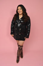 Black Button Down Sequin Coat/Dress
