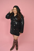 Black Button Down Sequin Coat/Dress