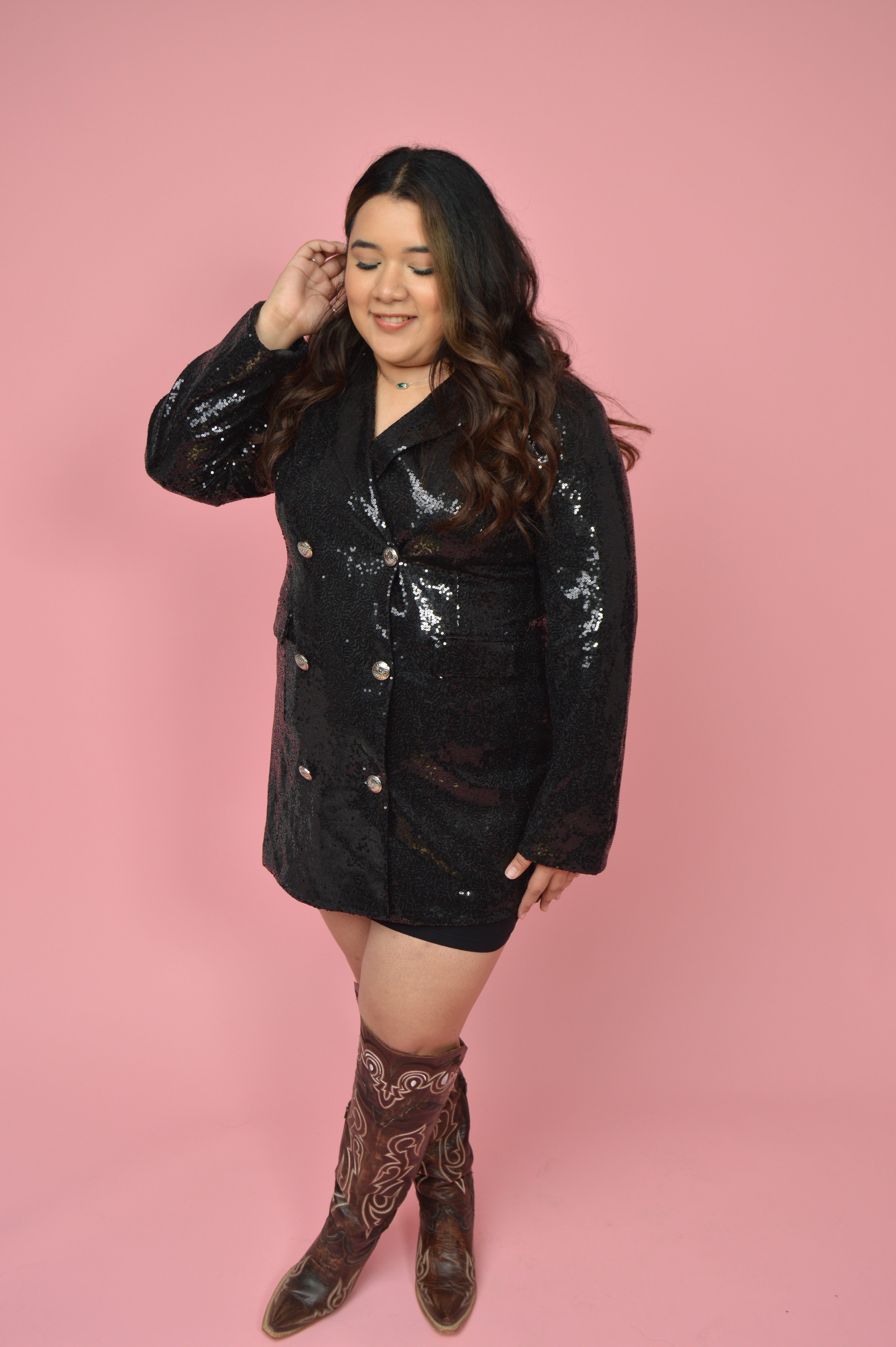 Black Button Down Sequin Coat/Dress