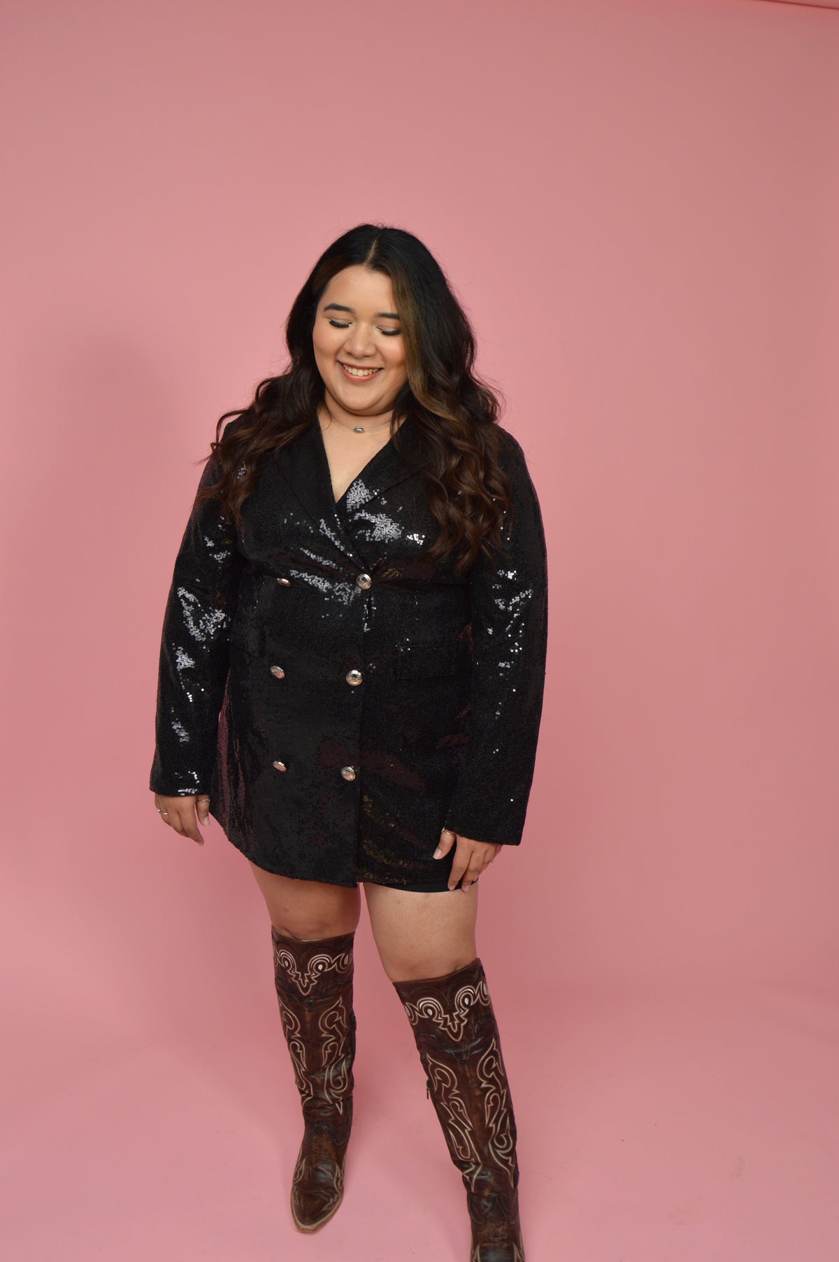 Black Button Down Sequin Coat/Dress