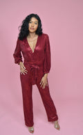 Deep Red Sequin Lined Elegant Jumpsuit
