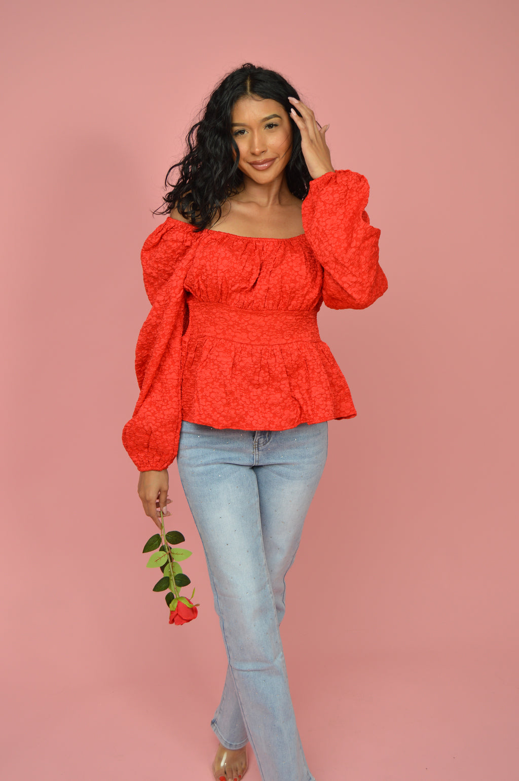 Passion Jacquard Peplum Blouse