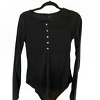 Ribbed Concho Button Up Long Sleeve Bodysuit