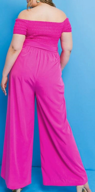 Plus Size Pink Off The Shoulder Jumpsuit