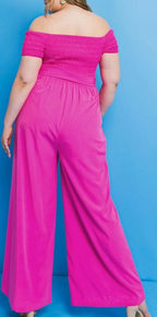 Plus Size Pink Off The Shoulder Jumpsuit