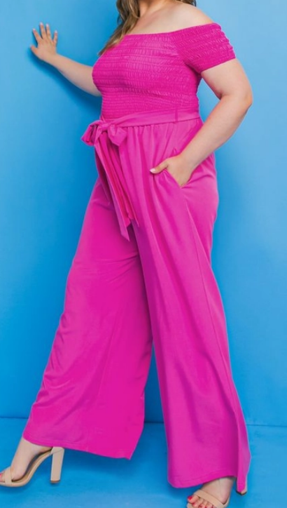Plus Size Pink Off The Shoulder Jumpsuit