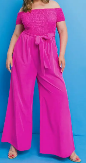 Plus Size Pink Off The Shoulder Jumpsuit